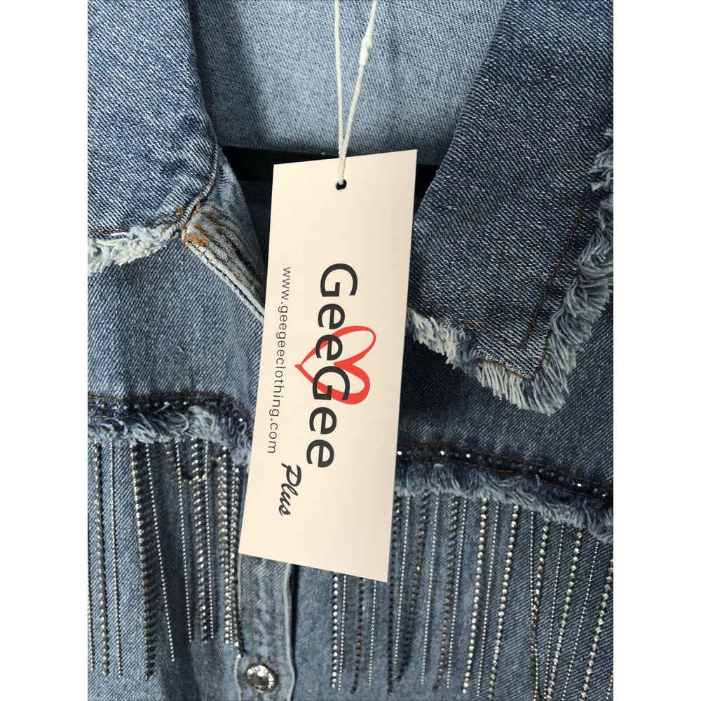 NWT GeeGee Plus - Blue Denim Jacket with Tassel Detailing & Distress - Size 1X - Picture 5 of 13